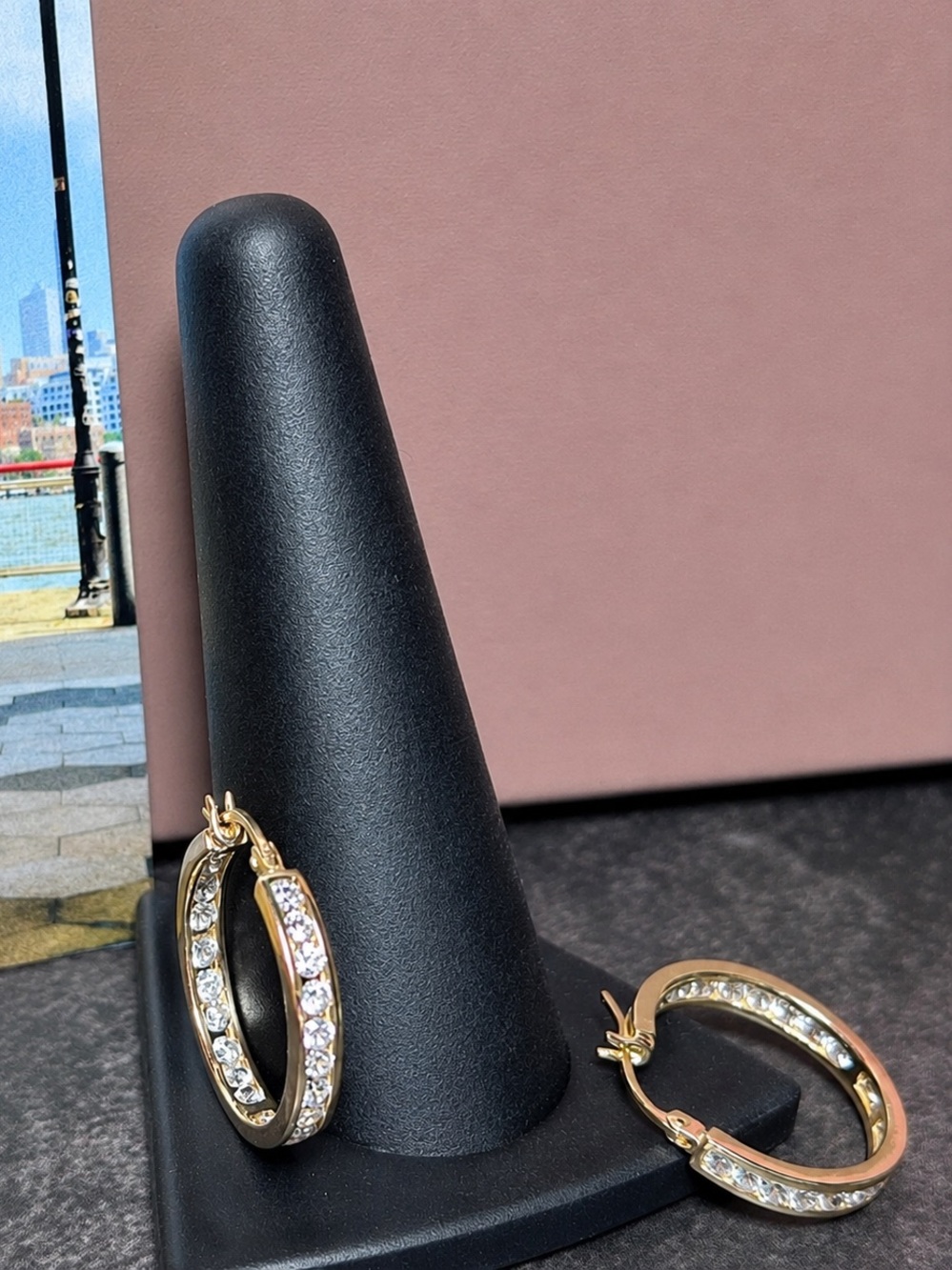 Freida Rothman Vault Inside/Outside Gold and CZ Hoop Earrings